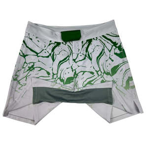 Pantalones Cortos de Boxeo Unisex con Estampado de Mármol Verde y Blanco, Diseño Color Block, Ajuste Atlético, Absorción de Humedad, 140g Poliéster, Ropa Deportiva OEM - Product Image 1