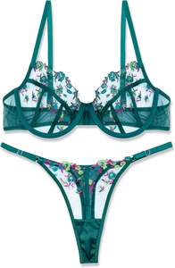 Ensemble de lingerie sexy pour femmes, soutien-gorge et culotte en dentelle, super extensible, bralette transparente - Product Image 4