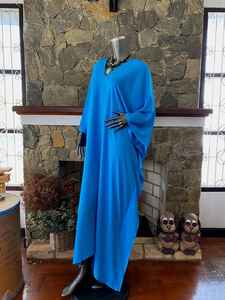 ชุดเดรสคาฟทันผ้าเรยอนย้อมสีฟ้าพาสเทล คอวี ทรงหลวม ใส่สบาย ไซส์ใหญ่ สำหรับผู้หญิง - Product Image 3