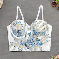 Débardeur brodé de perles en 3D, style fleur, à porter seul ou en dessous, avec perles brodées, style tube top pur et élégant