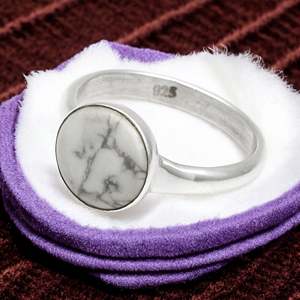 Minimalist Style Round Shaped Natural White Turquoise Gemstone Unisex Wear Stacking <b>Boho</b> <b>Ring</b> Crafted From 925 Sterling Silver - Product Image 2