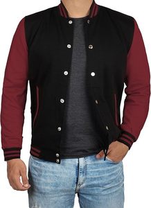 FITME SPORTS Unisex Varsity <b>Jacket</b> Wool/Polyester Shell <b>Thin</b> <b>Waterproof</b> Breathable Anti-UV Eco-Friendly Winter Streetwear Front - Product Image 2