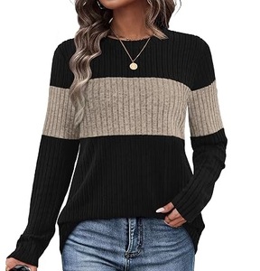 Pull personnalisé CUMBRE SPORTS pour femme, col rond, color block, manches longues, tricot côtelé, pull d'hiver pour femme - Product Image 1