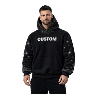 Sweat à capuche noir personnalisé pour homme, en molleton d'hiver, style streetwear, avec strass sur le capuchon et les manches - Product Image 1