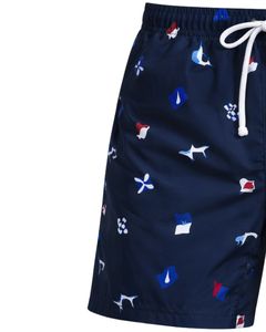 Shorts de bain imprimés bleu marine pour hommes, séchage rapide, shorts de plage, shorts de surf d'été, taille élastique avec cordon de serrage, décontractés, fabricant OEM personnalisé - Product Image 4