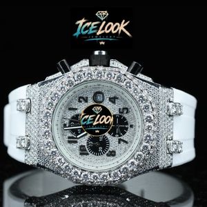 Reloj Cronógrafo de Cuarzo de Acero Inoxidable con Esfera de Cristal de Zafiro, Correa Blanca, Bisel con Diamantes, Analógico, de Lujo y Alta Calidad - Product Image 1