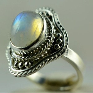 Rainbow Moonstone <b>Ring</b> 925 Sterling <b>Silver</b> Handmade <b>Statement</b> Promise <b>Ring</b> for Women Boho Oval June Birthstone Jewelry - Product Image 4