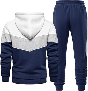 Men's Sporty Hoodie Tracksuit Navy <b>White</b> Athletic Casual <b>Sweatshirt</b> and Joggers Set Breathable Fleece Winter Outdoor - Product Image 3