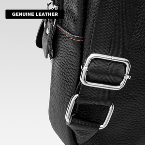 Genuine Leather Black <b>Sling</b> Chest Bag for Women Large Capacity Crossbody Bag with Double Pockets Practical Lined Compartments - Product Image 2