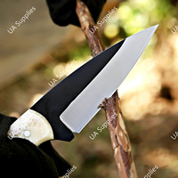 Couteau de chasse multifonctionnel artisanal professionnel en acier inoxydable Damas 12C27 avec trou pour le pouce, pour le camping, la survie et les activités de plein air, Camel