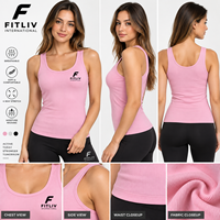 FITLIV INTERNATIONAL Débardeur côtelé rose pour femme, col rond, sans manches, respirant, extensible, avec logo frontal