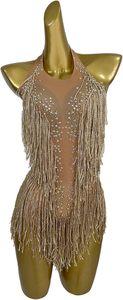 Leotardo con Flecos y Pedrería para Mujer, Traje Bordado para Baile, Discoteca, Fiesta, Actuación en Escenario, Body con Borlas, MOQ Bajo - Product Image 3
