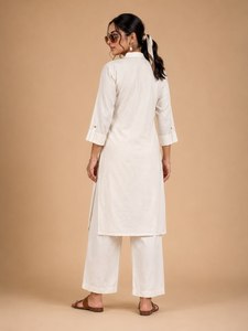 NOIIR PIGEON <b>Womens</b> Khadi Cotton Embroidered Loose Fit Wrinkle Free & Quick Dry <b>Kurta</b> Pant Set Inner | Designer Ethnic Wear - Product Image 5
