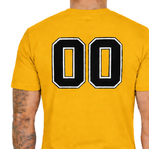 T-shirt ajusté jaune doré pour homme, manches courtes, col rond, imprimé personnalisé, coupe slim, décontracté, en coton, vente en gros, streetwear, sport - Product Image 3