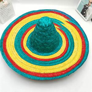 Sombrero Mexicano de Paja Natural Hecho a Mano, Rayado en Amarillo, Rosa, Azul y Morado, para Fiestas en la Playa, Unisex para Adultos - Product Image 5
