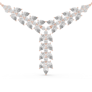 14K Rose Gold Lab Grown Diamond Rose Gold Marquise Round Diamond Waterfall Drop <b>Necklace</b> Women Luxury Bridal <b>Statement</b> Jewelry - Product Image 1