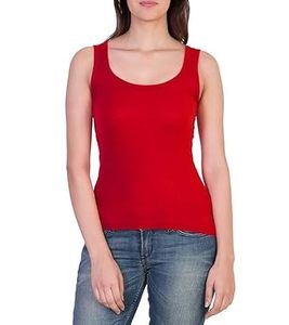 Camiseta sin mangas de punto acanalado rojo, cómoda, de algodón suave y natural para mujer - Product Image 1