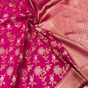Sari de Seda Khadi Banarasi Puro con Bordado Floral en Oro y Plata y Blusa sin Coser, Precio al por Mayor por Royal Export - Product Image 5