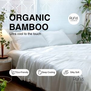 Juego de 4 piezas de bambú orgánico Off White 300TC, 2 fundas de almohada, funda nórdica, sábana ajustable, tamaño King Queen, antialérgico, suave y transpirable - Product Image 1