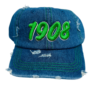หมวกแก๊ปยีนส์ปักอักษรสีเขียวทรงเบสบอล รุ่น AKA 1908 ขนาดกลาง สไตล์วินเทจ ปรับขนาดได้ ผ้าเดนิมฟอกสี ลุคสบายๆ แฟชั่นทันสมัย - Product Image 1