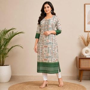 Elegant <b>Women</b> Cotton Chikankari Long Kurti | Hand Embroidered Floral Design Straight Fit Ethnic <b>Kurta</b> for Casual & Office Wear - Product Image 3