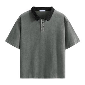 เสื้อโปโลโอเวอร์ไซส์ผู้ชาย ผ้าคอตตอนวินเทจเนื้อหนา แขนสั้น สไตล์ลำลอง ยูนิเซ็กส์ สตรีทแวร์ ทรงหลวม สไตล์เรโทร - Product Image 1