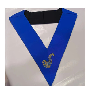 Collar Masónico Junior Steward para Logia Azul, de terciopelo azul real, con bordado a mano de trenza dorada y cinta negra, para Gran Logia - Product Image 1