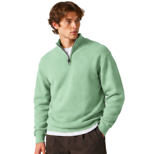 Mens Mint Green Quarter Zip <b>Jumper</b> Knitted Sweater Stand Collar Long Sleeve Pullover Casual Winter Soft Knitwear Premium <b>Fit</b> Top - Product Image 1