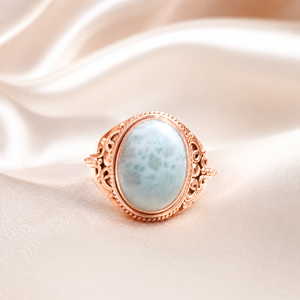 Anillo de Plata de Ley 925 con Larimar para Mujer, Anillo Vintage con Gema Ovalada, Chapado en Oro Rosa, Chapado en Oro Amarillo, Joyería Hecha a Mano, Regalo - Product Image 1