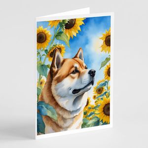Whimsical Akita in Sunflowers A7 Tamaño 5x7 Tarjetas de notas en blanco Paquete de 8 con sobres Tarjetas de felicitación - Product Image 1