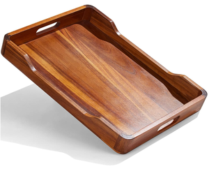 Acacia <b>Wooden</b> <b>Tray</b> with Handle, Rectangular Decorative Footstool <b>Tray</b>, Large Food and Beverage <b>Tray</b> - Product Image 1