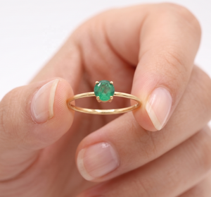 Wholesale 925 Sterling <b>Silver</b> Yellow Gold Plated Natural Round Emerald 4 Prong <b>Ring</b> Memoria Jewels - Product Image 5