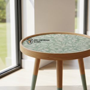 Sage Green Meena Floral Wooden <b>Stool</b> Handcrafted <b>Round</b> Decorative Accent <b>Stool</b> - Product Image 3