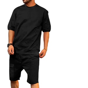 Ensemble décontracté respirant pour homme, deux pièces, t-shirt et short, imprimé été, 100% coton, 2026 - Product Image 2
