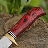 Couteau de chasse à lame fixe forgé à la main, manche en bois Pakka rouge, embout en laiton, queue de rat, avec étui, vente en gros B2B OEM