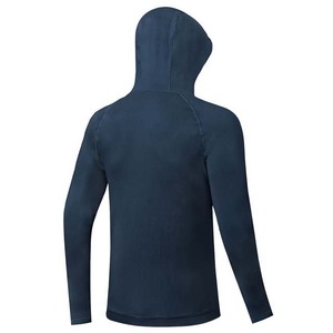 Navy <b>Blue</b> <b>Long</b> <b>Sleeve</b> Hooded Pullover Solid Color Fishing Wear <b>Top</b> Men's UPF 50 Quick Dry 100% Cotton Unisex - Product Image 3