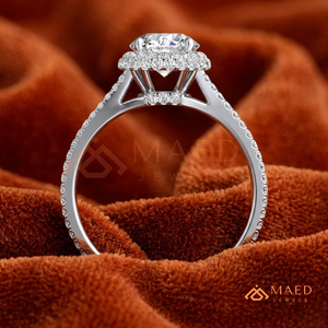 Round Cut Moissanite Halo Engagement <b>Ring</b> 925 Silver <b>Split</b> Shank Pave Band Wedding <b>Ring</b> Diamond Look Jewelry - Product Image 3
