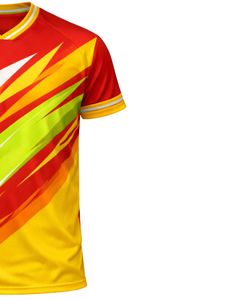 T-shirt de sport personnalisé pour homme, rouge, jaune, lime, manches courtes, col en V, respirant, séchage rapide, entraînement athlétique, gym, course à pied, maillot - Product Image 4