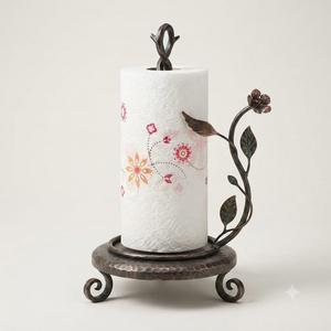 Vintage Metal Paper Towel Holder Free Standing Scroll Design Bronze Finish - Product Image 3