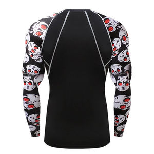 Men's Long Sleeve Rash Guard Full Sleeve <b>Skull</b> Print Compression Shirt Quick Dry MMA BJJ Training <b>Top</b> - Product Image 2