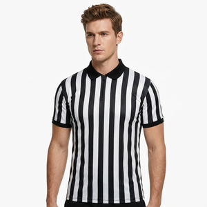 Camiseta de Fútbol para Hombre, a Rayas Blancas y Negras, Manga Corta, Cuello con Cremallera, Tejido de Poliéster que Absorbe la Humedad - Product Image 2