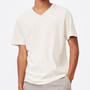 Men's V-Neck Short Sleeve Cotton T-<b>Shirt</b> Regular Fit Solid Color Casual Jersey Knit <b>White</b> - Product Image 4