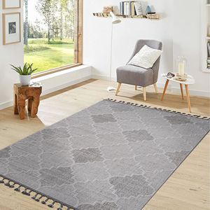 Tappeto 8X10 per Interni/Esterni Bianco/Grigio con Design a Traliccio per Arredamento Casa - Product Image 2
