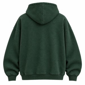 เสื้อฮู้ดดี้โอเวอร์ไซส์สีเขียวฟอเรสต์แบบหนาพิเศษ ปักลายเส้นขอบ สำหรับผู้ชาย สไตล์สตรีทแวร์ รับผลิตเสื้อผ้า OEM แบรนด์ส่วนตัว - Product Image 3