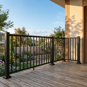 Rampe de balcon moderne en fer noir avec piquets verticaux et poteaux carrés pour la sécurité des terrasses et des patios, résistante à l'eau - Product Image 3