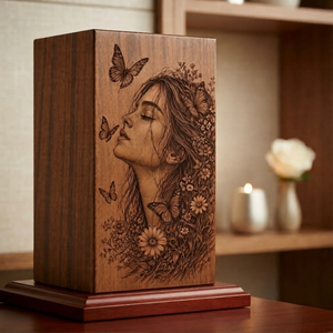 Urna Funeraria de Madera de Nogal Personalizada, Caja Conmemorativa para Cenizas, Recipiente con Grabado de Mariposas y Flores para Guardar Recuerdos de Bebés, Mascotas y Adultos - Product Image 2