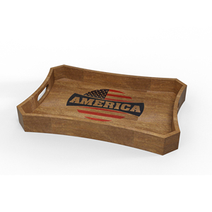 Bandeja de servir de madera rectangular con bandera estadounidense grabada, duradera para uso en fiestas - Product Image 1
