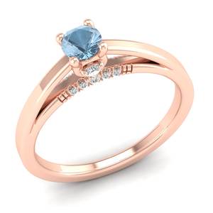 Bague en or massif 14 carats avec pierre précieuse aigue-marine ronde de 0,25 carat et moissanite certifiée GRA, prix d'usine REYES en gros - Product Image 2