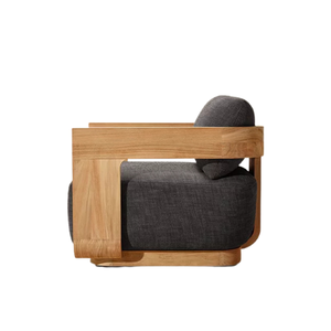 Sillón de Exterior Contemporáneo de Madera de Teca Sólida con Reposabrazos Curvos, Diseño Moderno, Cojín Grueso para Exteriores, Muebles Resistentes a la Intemperie - Product Image 2