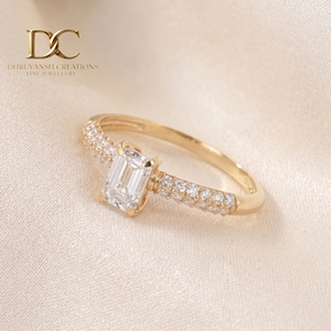 9K Solid <b>Gold</b> Octogan Lab Grown Diamond Pave <b>Set</b> for Certified Luxury Engagement <b>Ring</b> Fine Jewelry for Women - Product Image 3